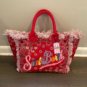 Mc2 Saint Barth Vanity Canvas Shoulder Bag with Red Bandanna print NWT
